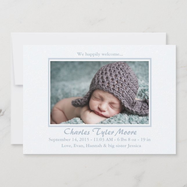 Baby Toile Blue - Photo Birth Announcement (Front)