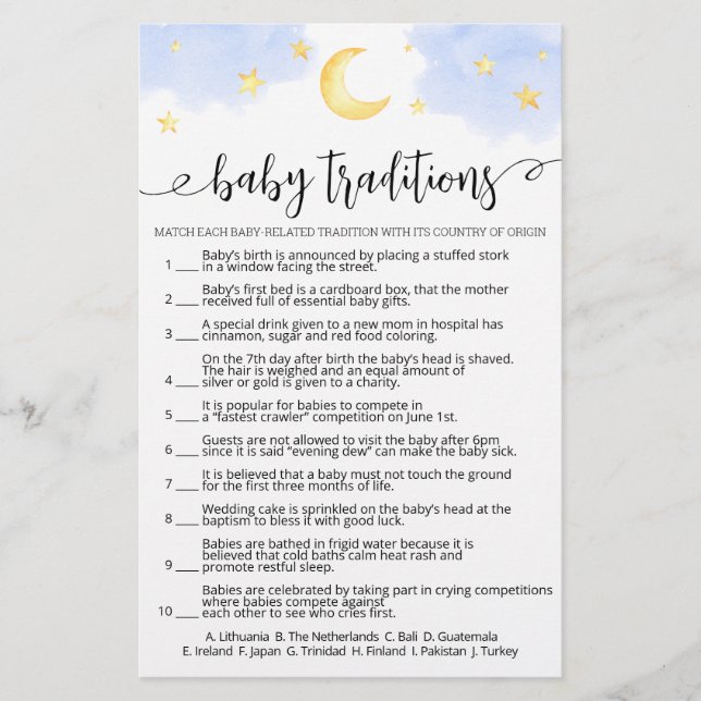 Baby Traditions Around The World Baby Shower Game (Front)