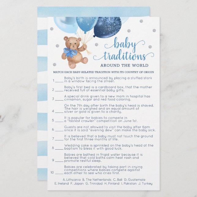 Baby Traditions Game Baby Shower Teddy Bear (Front/Back)