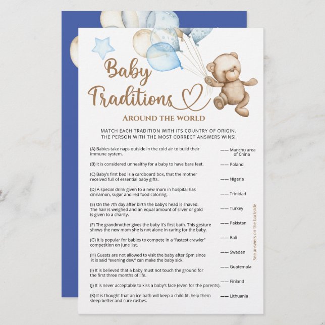 Baby Traditions Teddy Bear Baby Shower (Front/Back)