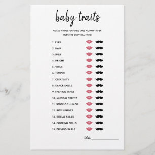 Baby Traits Minimalist Baby Shower Game