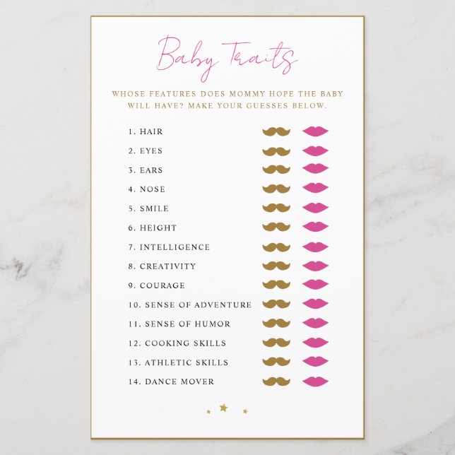 Baby Traits Shower Game Advice Cards (Front)