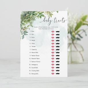 Baby Traits Watercolor Greenery Baby Shower Game Invitation