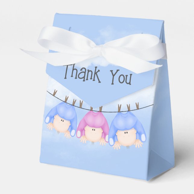 Baby Triplets Hanging On Clothesline Favor Box (Front Side)