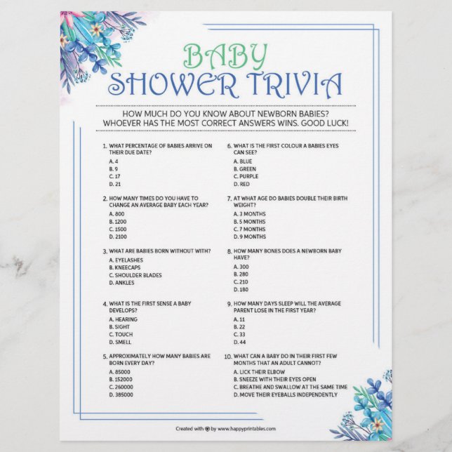 Baby Trivia [Blue Floral] Letterhead (Front)