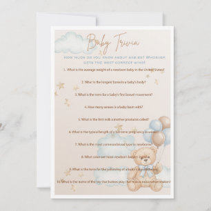 Baby Trivia Game for Boy Baby Shower, Teddy Bear Invitation