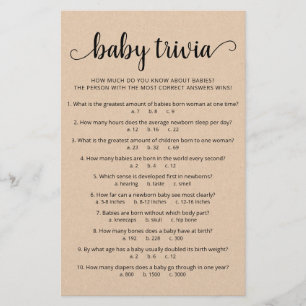 Baby Trivia Game with Answers Baby Shower party