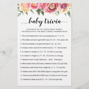 Baby Trivia Game with Answers Baby Shower party