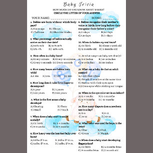 Baby Trivia Little Blue Lamb Shower Game