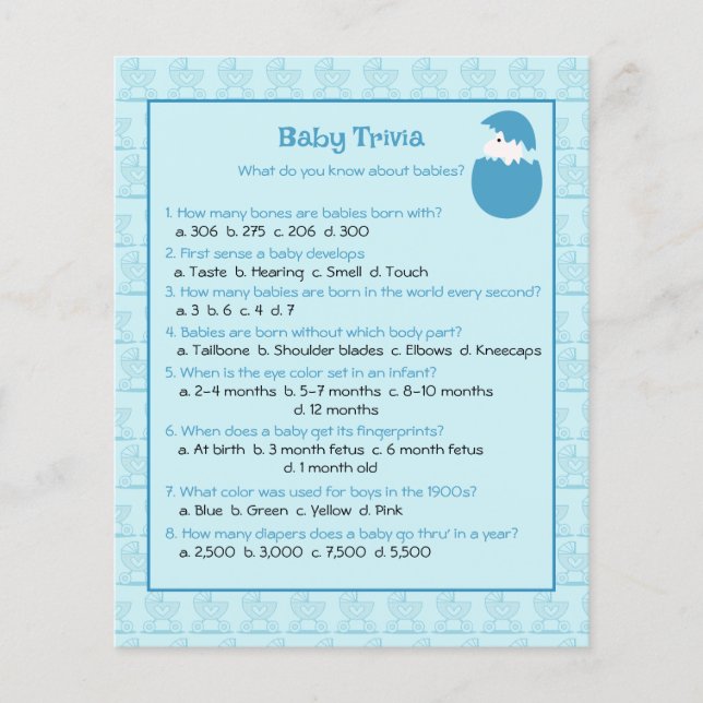Baby Trivia Quiz Game Paper Sheet (Front)
