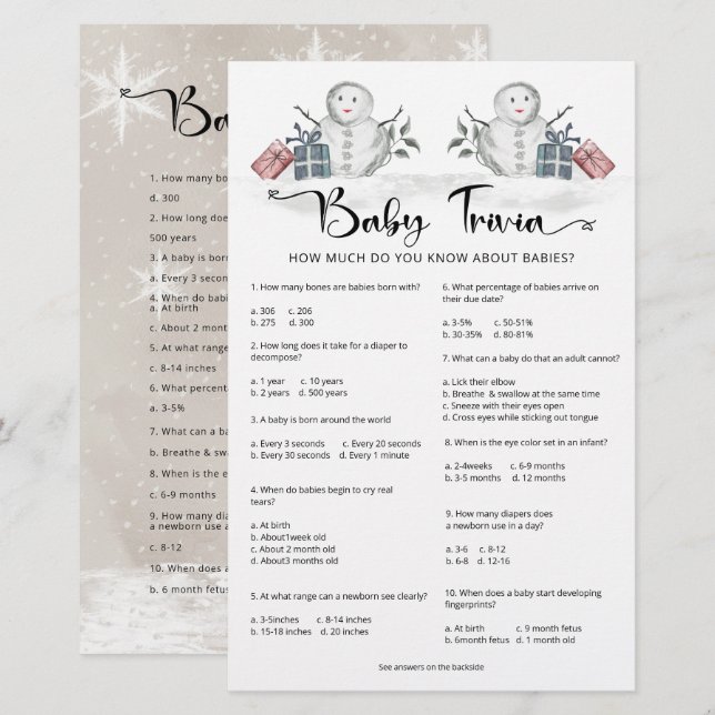 Baby Trivia Snowman Baby Shower (Front/Back)