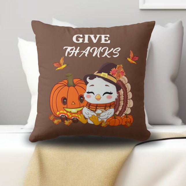 Baby Turkey And Pumpkin Celebrating Thanksgiving  Throw Pillow (Creator Uploaded)