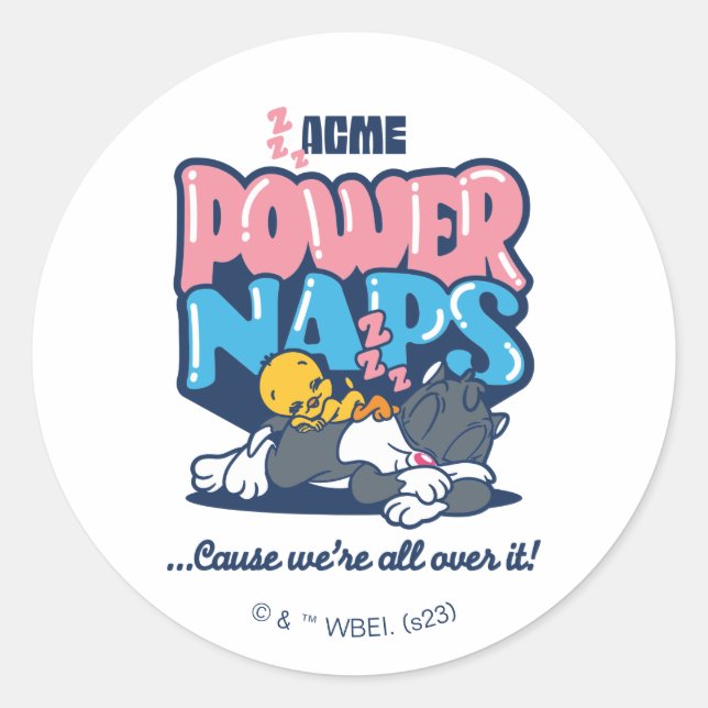 Baby TWEETY™ & SYLVESTER™ Power Naps Classic Round Sticker (Front)
