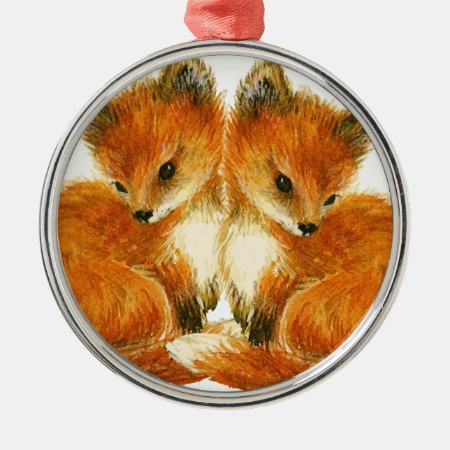 Baby Twin Foxes Metal Ornament (Front)