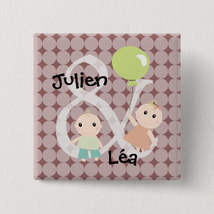 Baby twin girl boy balloon 03 2 inch square button