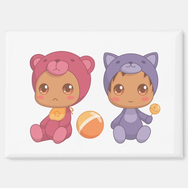 Baby Twins Bear Cat Jumpsuit 2 Magnet (Front)