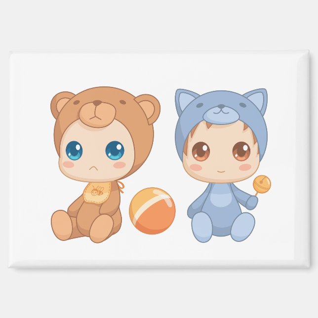 Baby Twins Bear Cat Jumpsuit Magnet (Front)