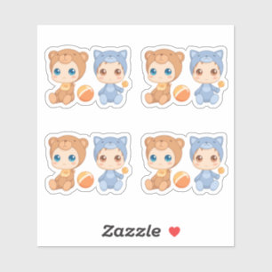 Baby Twins Bear Cat Jumpsuit Set of 4