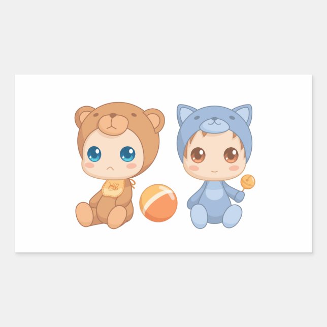 Baby Twins Bear Cat Jumpsuit Sticker (Front)