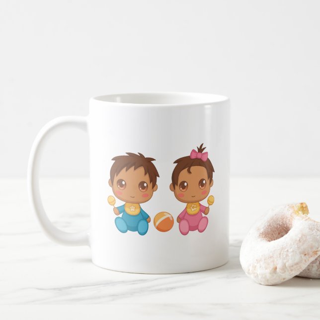 Baby Twins Boy and Girl Coffee Mug (With Donut)