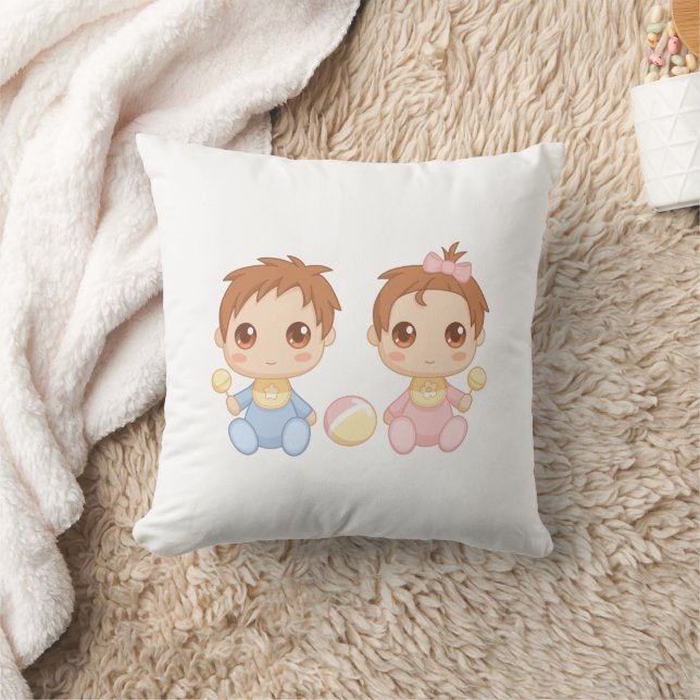 Baby Twins Boy and Girl Throw Pillow (Blanket)