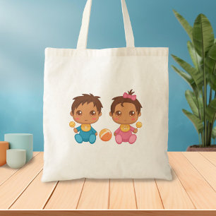 Baby Twins Boy and Girl Tote Bag