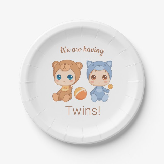 Baby Twins Gender Neutral Announcement Paper Plate (Front)