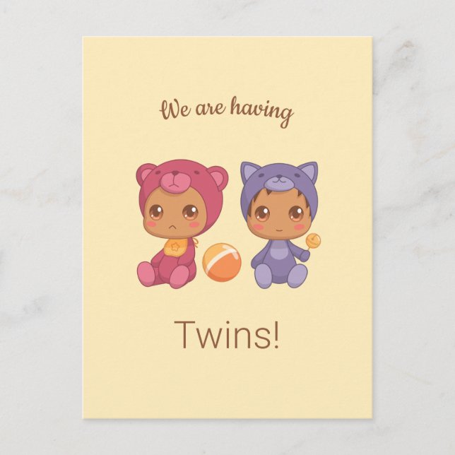 Baby Twins Gender Neutral Announcement Postcard (Front)