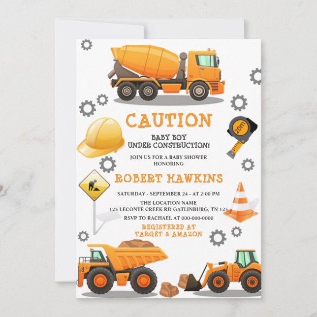 Baby Under Construction Baby Shower Invitation (Front)