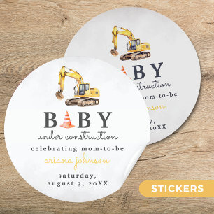 Baby Under Construction Boy Baby Shower Classic Round Sticker