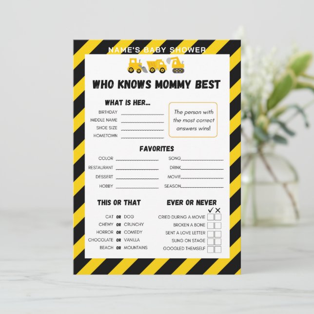 Baby Under Construction Game - Editable Name, 5x7 Invitation (Standing Front)