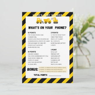Baby Under Construction Game - Editable Name, 5x7 Invitation