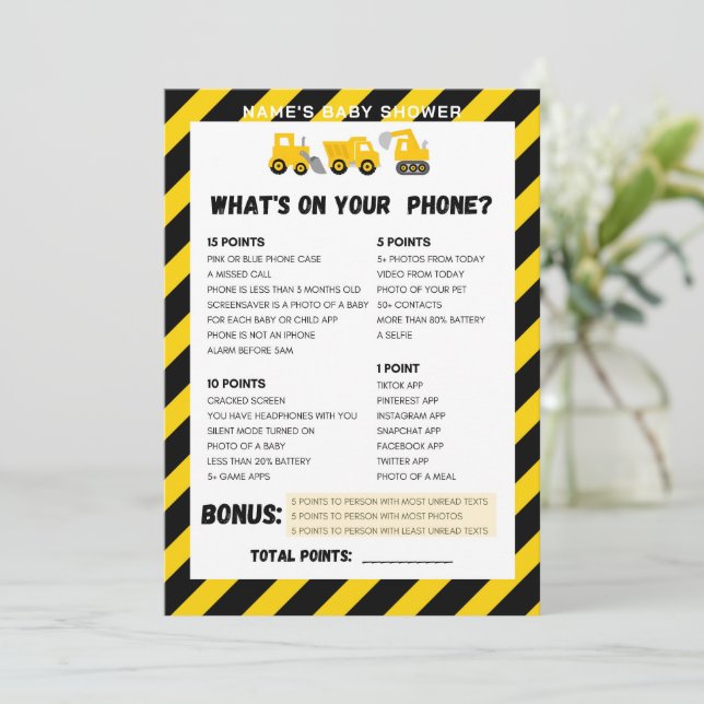 Baby Under Construction Game - Editable Name, 5x7 Invitation (Standing Front)