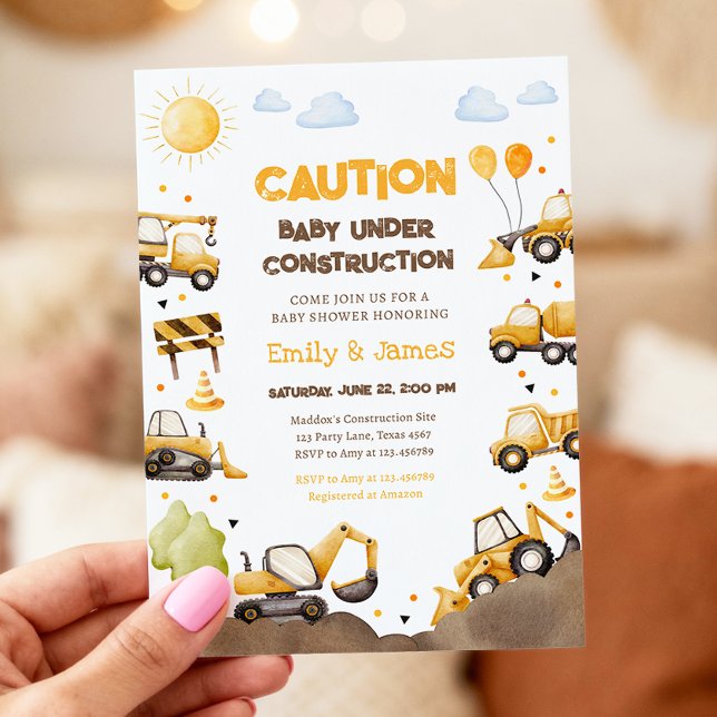 Baby Under Construction Trucks Baby Couples Shower Invitation (Creator Uploaded)