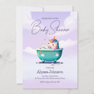 Baby Unicorn Bath Time   Baby Shower Invitation