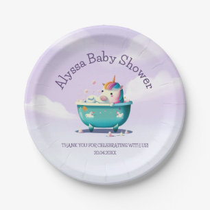 Baby Unicorn Bath Time   Baby Shower Paper Plate