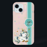 Baby Unicorn, Colourful Stars Monogram iPhone 15 Case<br><div class="desc">Baby unicorn and colourful stars on pink background. Perfect romantic gift idea for her on any occasion.Select the costume button to change the font style , colour and size.</div>