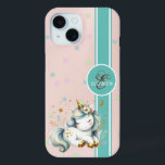 Baby Unicorn, Colourful Stars Monogram iPhone 15 Case<br><div class="desc">Baby unicorn and colourful stars on pink background. Perfect romantic gift idea for her on any occasion.Select the costume button to change the font style , colour and size.</div>