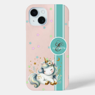 Baby Unicorn, Colourful Stars Monogram iPhone 15 Case