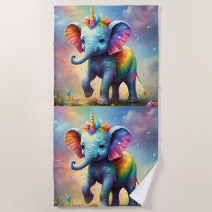 Baby Unicorn Elephant, Beach Towel