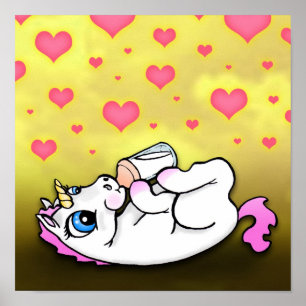 Baby unicorn feeding time - Pink - Print