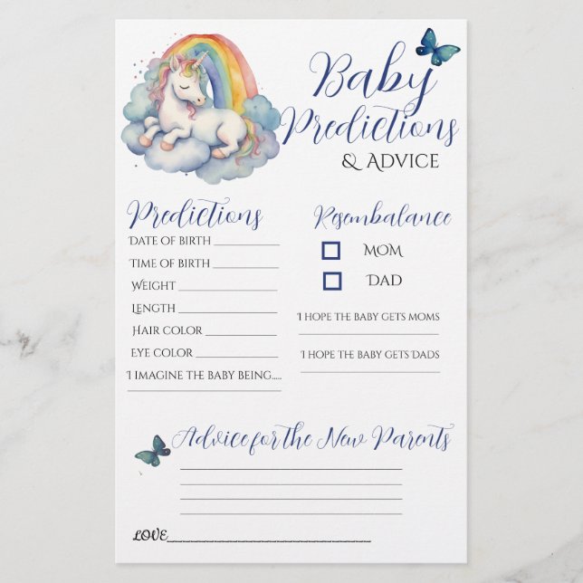 Baby Unicorn Garçon Baby Predictions Carte de cons (Devant)