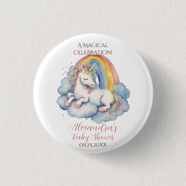 Baby Unicorn Girl Baby Shower 1 Inch Round Button (Front)