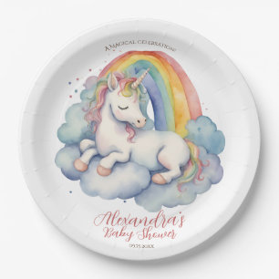 Baby Unicorn Girl Baby Shower Paper Plate
