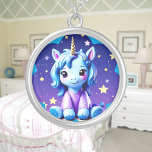 Baby Unicorn In PJ's Earrings Silver Plated Necklace<br><div class="desc">A cute baby unicorn in purple PJ's. Digitally created in kawaii style. Perfect design for kids and adults on many trendy products! Customize your background colour or text!</div>