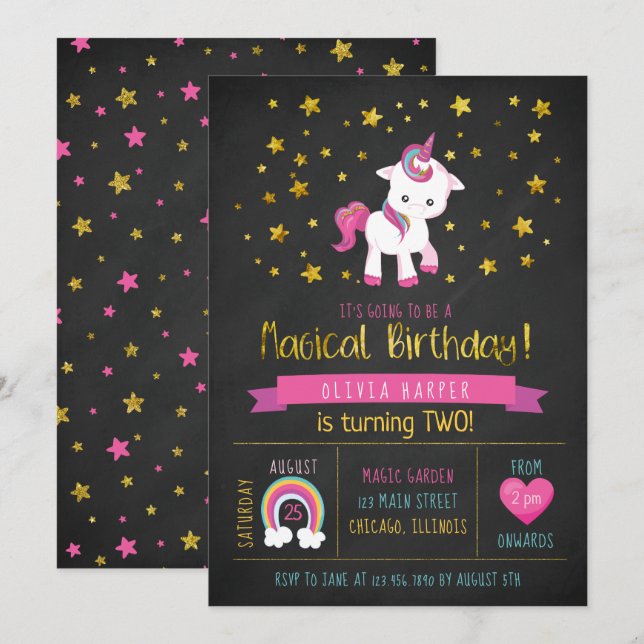Baby Unicorn Magical Birthday Party Invitation (Front/Back)