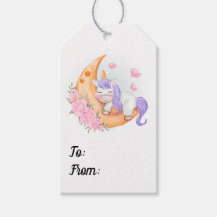 Baby Unicorn Over The Moon with Flowers Gift T Tags