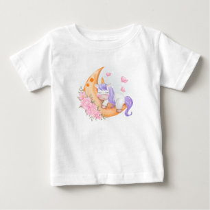 Baby Unicorn Over The Moon with Flowers T-Shirt