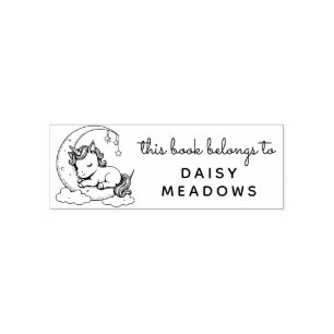 Baby Unicorn Sleeping on a Crescent Moon Library Self-inking Stamp