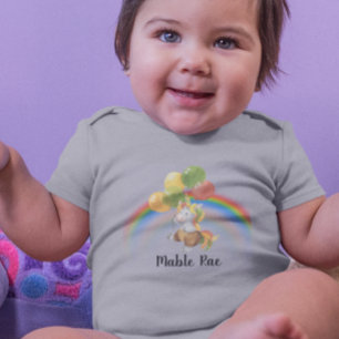 Baby Unicorn with Balloon Rainbow Name Bodysuit